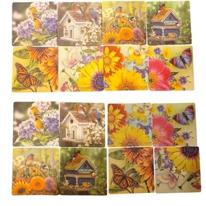 8 Vintage Double Sided Watercolor Cardboard Coasters EUC, Like New